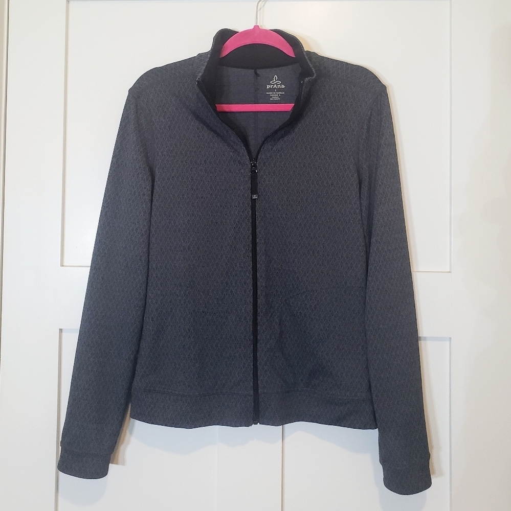 Prana Sz Large Womens Randa Full Zip Jacket Stretch Gray Blue Hi Zip Nec…